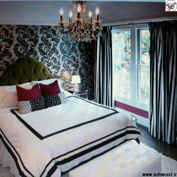 اتاق خواب سیاه و سفید با طرح های سبک باروک 