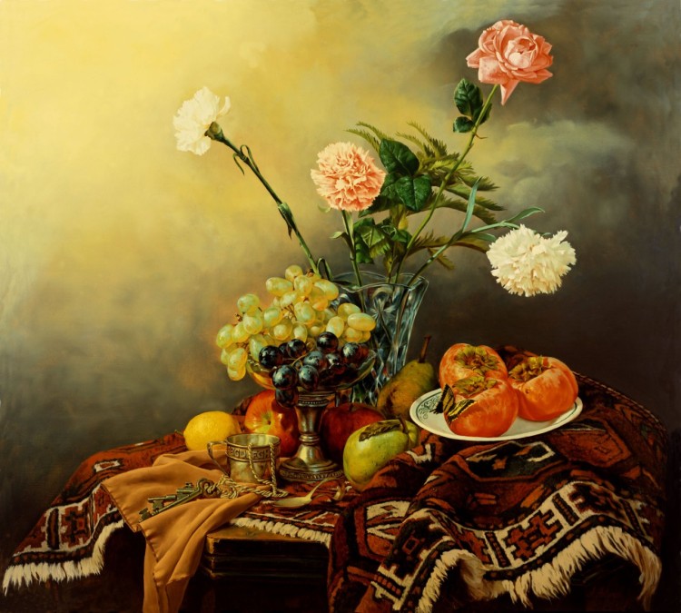 مدل نقاشی رنگ روغن گل و میوه