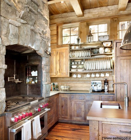 دکوراسیون آشپزخانه چوبی سبک روستیک 