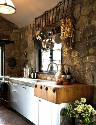 دکوراسیون آشپزخانه چوبی سبک روستیک 