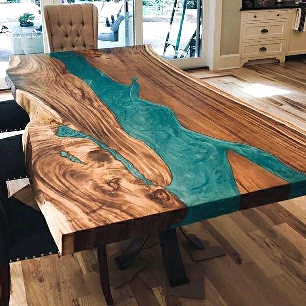 صفحه میز اسلب، چوب و رزین آبی، انواع میز تخته و الوار
