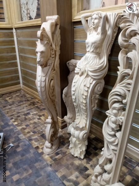 مجسمه چوبی , نرده خراطی و منبت چوبی , ایستگاه راه پله شیک و زیبا