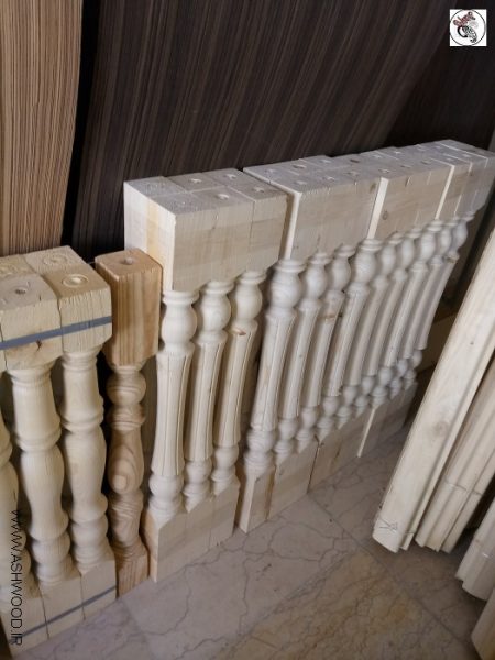 نرده چوبی , صراحی , پایه خراطی ستون , نرده و هندریل