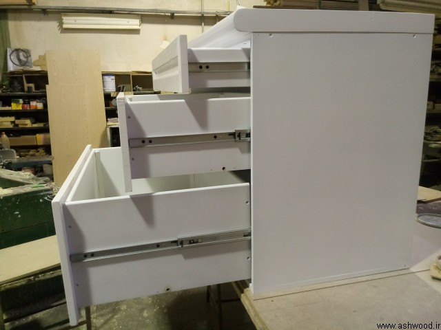 کابینت چوبی سفارشی با روکش بلوط رنگ سفید وایت واش , کابینت سه کشو