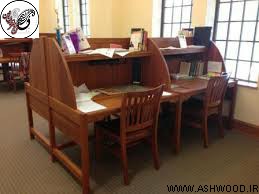 استاندارد کتابخانه , دکوراسیون کتابخانه چوبی , میز تحریر