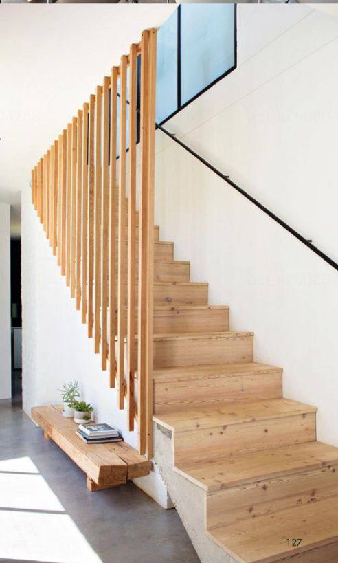 پله های مستقیم با کف پله چوبی 