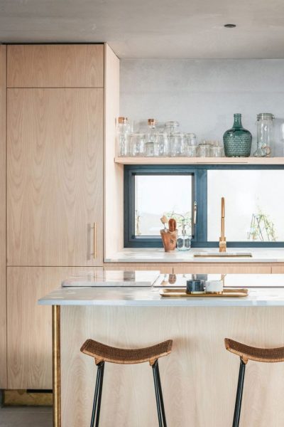 کابینت آشپزخانه روکش چوب طبیعی ، اجرای درب و بدنه کابینت چوبی روکش بلوط و راش