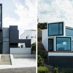 معماری جذاب جالب دیدنی شکل خانه دوقلو طراحی شایان ستایش خاکستری رنگ ساده چیدمان کوچک مدرن