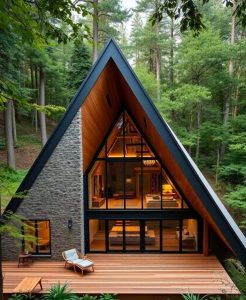 سازنده کلبه چوبی A-frame در دل طبیعت با طراحی مدرن و کیفیت بالا