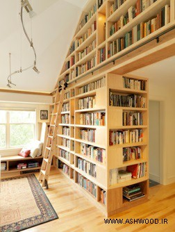 همه چیز درباره ی کتابخانه های چوب, نمونه ای از یک کتابخانه ی چوبی, طرح های مختلف کتابخانه دیواری