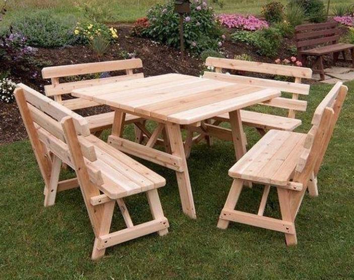 میز و نیمکت چوبی , دکوراسیون فضای باز