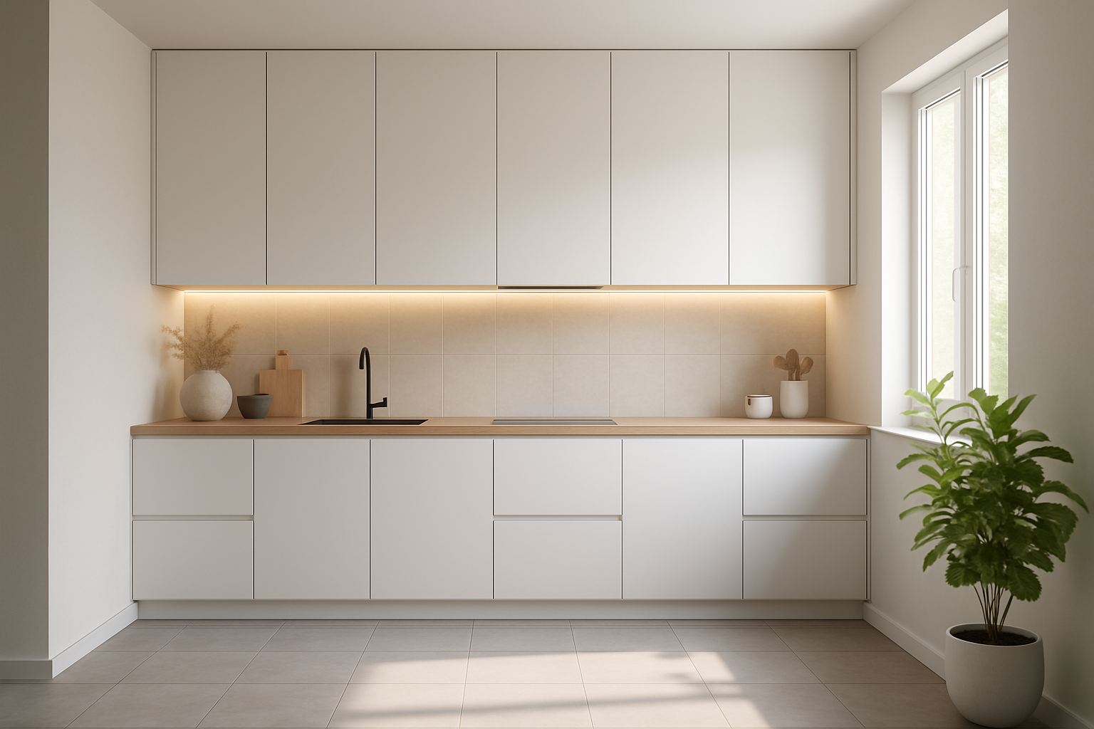 طراحی و ساخت کابینت آشپزخانه سفارشی با بهینه‌سازی فضا و نورپردازی حرفه‌ای