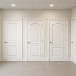 درب تمام چوب کلاسیک رنگ سفید با دستگیره طلایی و قاب برجسته