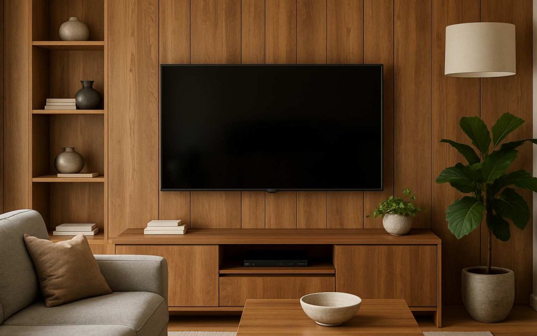 طراحی و ساخت دکوراسیون دیوار TV با چوب طبیعی؛ سفارش مستقیم از کارگاه سازنده