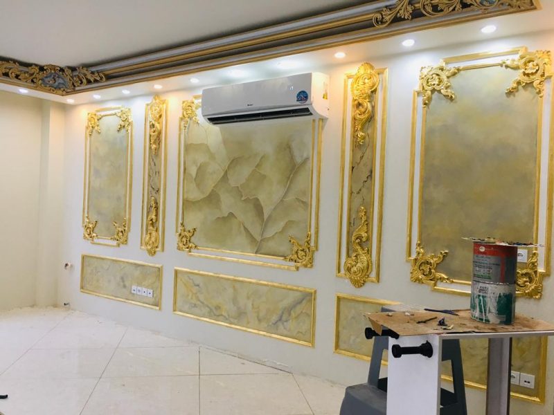 پتینه کاری و اجرای تکنیک های رنگ کاری در دکوراسیون داخلی ساختمان ، ورق طلا ، ابر و باد ، طرح سنگ ، نقاشی تهران خاوران