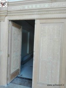 درب چوبی , منبت کاری درب ورودی ساختمان درسا , تهران منطقه قلهک