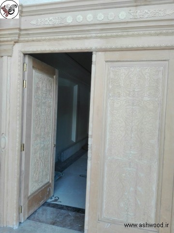 درب چوبی , منبت کاری درب ورودی ساختمان درسا , تهران منطقه قلهک