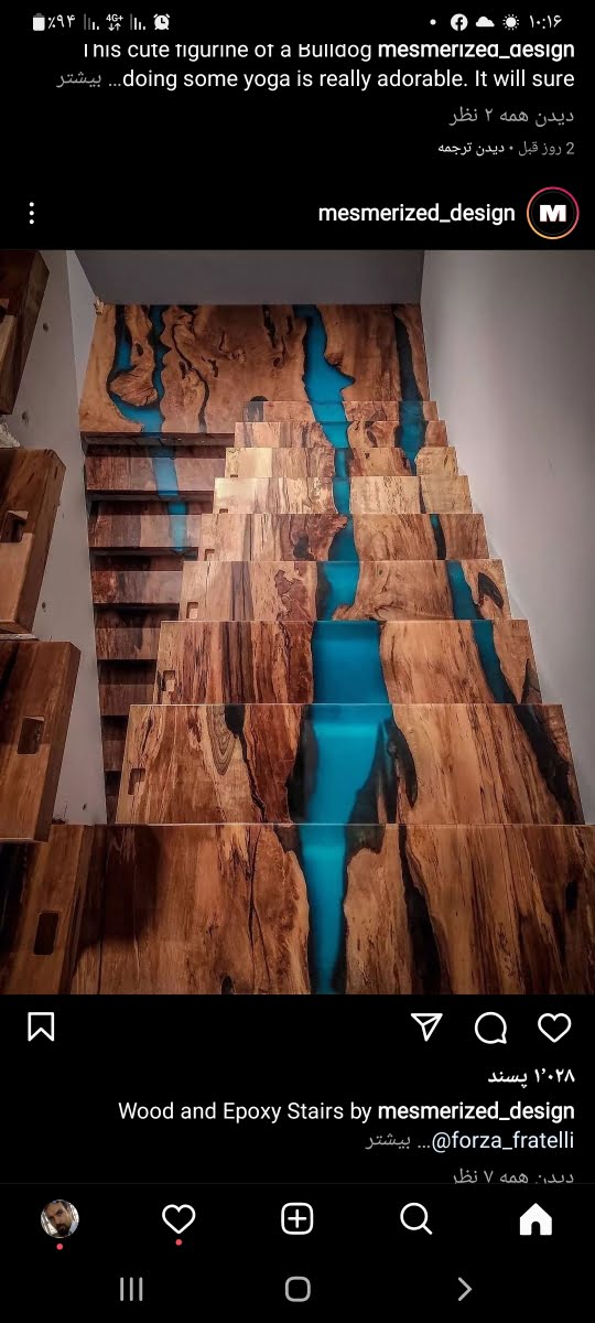 کف پله ساخته شده از اسلب چوب طبیعی و رزین اپوکسی