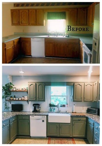 قبل و بعد از رنگ کاری کابینت آشپزخانه به رنگ سفید