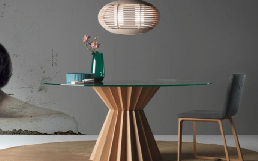 ایده جالب میز ناهارخوری چوبی پره پره با صفحه شیشه ای