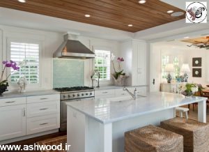 دکوراسیون آشپزخانه چوبی ، سقف کاذب لمبه و تیرچه چوبی