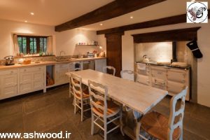 دکوراسیون آشپزخانه چوبی ، سقف کاذب لمبه و تیرچه چوبی