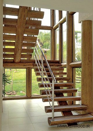 مدل های راه پله چوبی با انواع طرح های جدید و کاربردی , ایده های طراحی و ساخت پله چوبی داخل ساختمان 