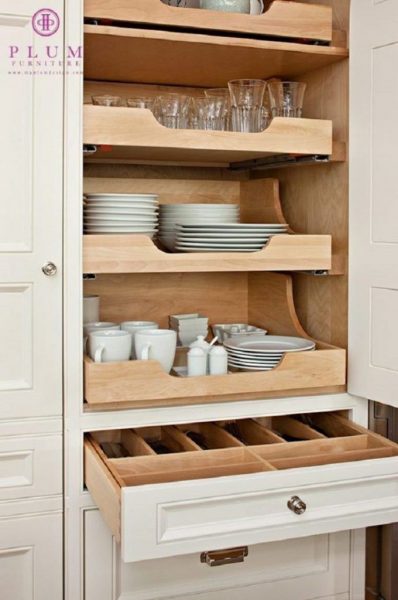 انواع کشو برای انواع ظروف در طراحی کابینت آشپزخانه 