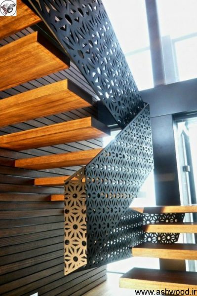 طراحی و ساخت انواع پله , عکس نرده چوبی٬ هندریل پله٬ کف پله٬