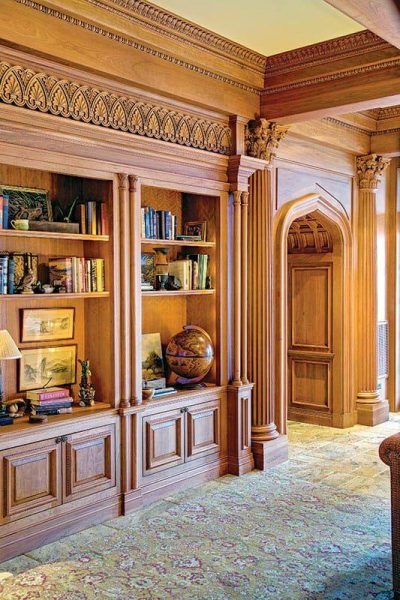قفسه و کتابخانه کلاسیک و لوکس چوبی