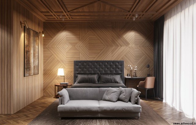 دیوار چوبی اتاق خواب , دیوار چوبی در ساختمان , طراحی داخلی با چوب , تزیین دیوار با چوب , دکوراسیون داخلی با چوب طبیعی , دکوراسیون اتاق خواب