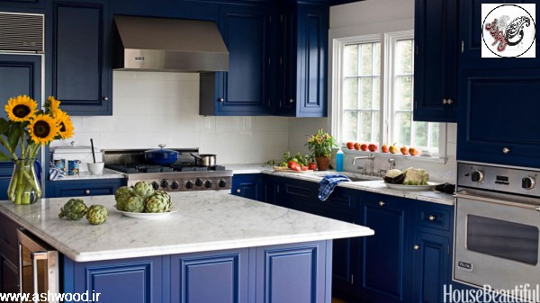 ترکیب رنگی : سفید + آبی روشن + آبی لاجوردی آشپزخانه