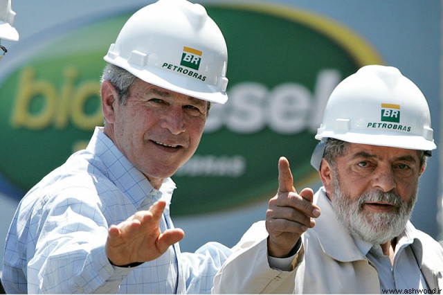رئیس‌جمهور سابق برزیل (لولا داسیلوا) و رئیس‌جمهور سابق آمریکا (جرج بوش) در بازدید از تأسیسات پتروبراس