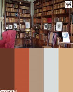 نمونه رنگ کتابخانه چوبی , پالت رنگ 