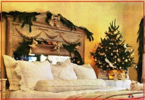 دکوراسیون اتاق خواب سبک روستیک چوبی با کاج کریسمس