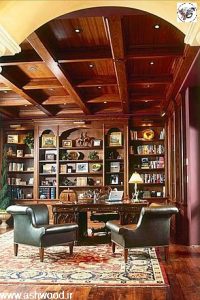 کتابخانه چوبی کلاسیک و میز تحریر 