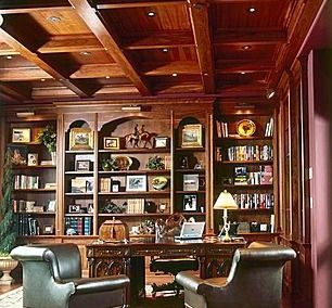 کتابخانه چوبی کلاسیک و میز تحریر