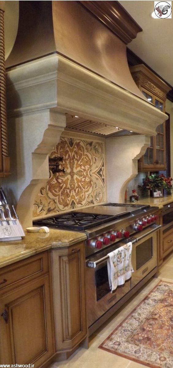 ایده دکوراسیون آشپزخانه کلاسیک چوبی لوکس و لاکچری جدید