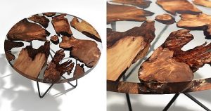 میز جلو مبلی رزین و چوب و شیشه , اثر خاص از صنایع چوب فن و هنر