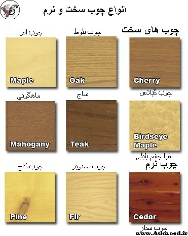 انواع چوب , مشخصات انواع چوب , معرفی ویژگی های انواع چوب
