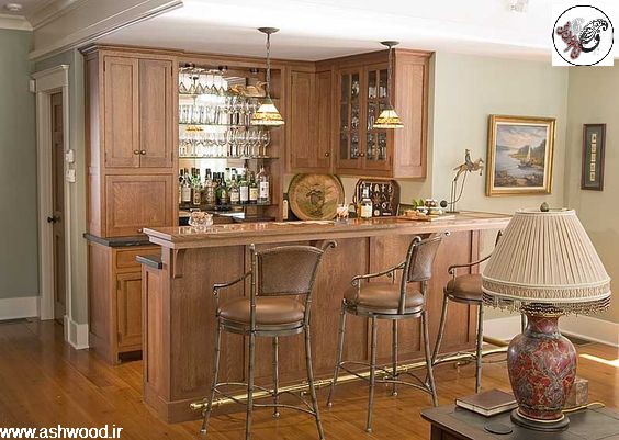 اپن آشپزخانه ، بار و کانتر ، پیشخوان کابینت چوبی