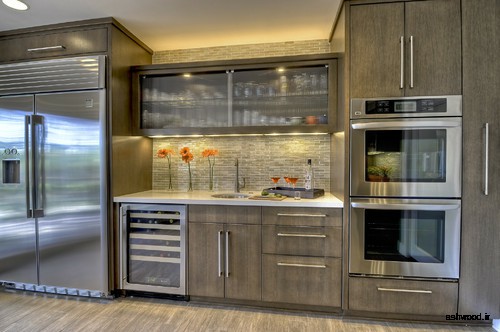 بهترین ایده های کابینت آشپزخانه رنگ سفید ، هایگلاس و طرح چوب در سبک های جدید