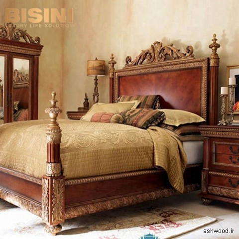 ایده و مدل تخت خواب چوبی منبت کاری شده و لوکس