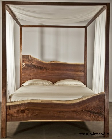 مدل تخت خواب چوبی ,  هدبرد تخت خواب تمام چوب 