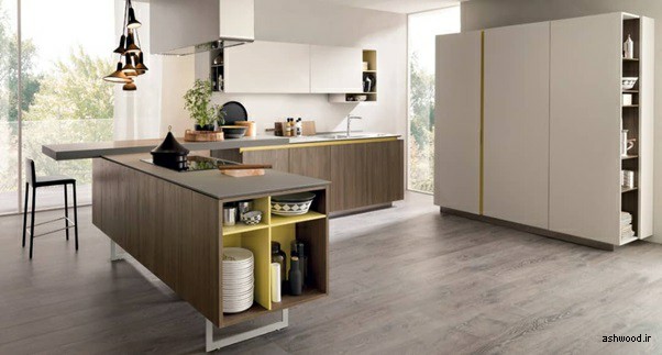 ایده سفید و چوبی برای آشپزخانه