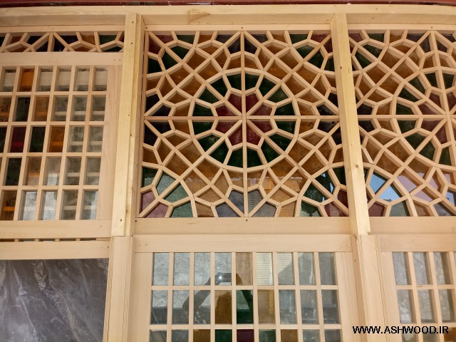 درب و پنجره چوبی گره چینی , پنجره گره چینی شیشه رنگی, پنجره گره چینی چوبی