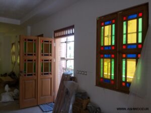 درب و پنجره چوبی گره چینی , پنجره گره چینی شیشه رنگی, پنجره گره چینی چوبی