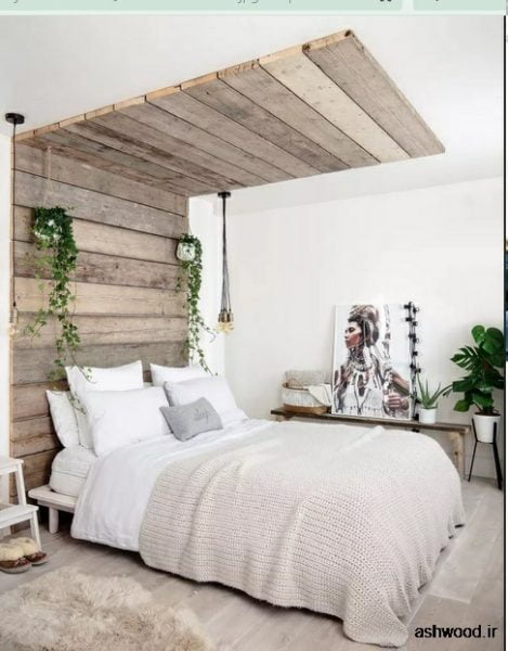 پنل دیوارکوب چوبی تخت خواب روستیک 