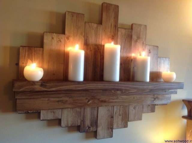 شلف دیواری چوبی با نورپردازی