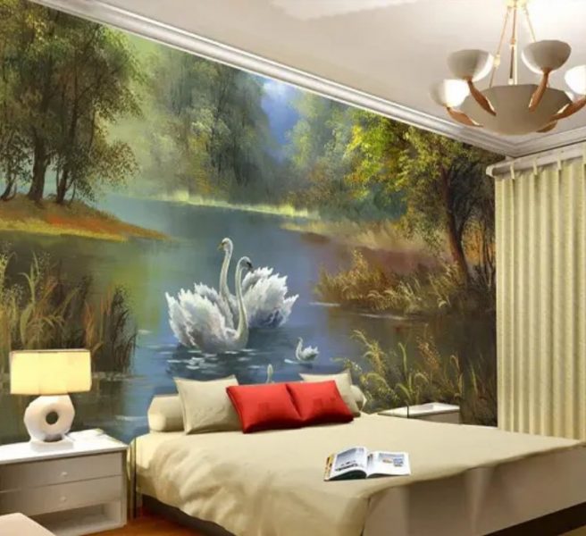 طراحی دیوار اتاق خواب با نقاشی